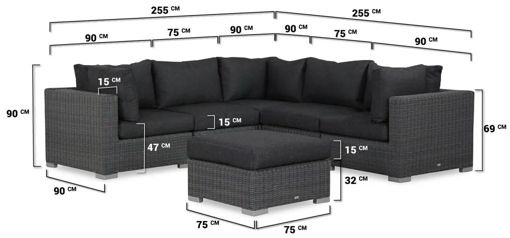 Hoek loungeset  Wicker Zwart 5 personen Garden Collections Toronto