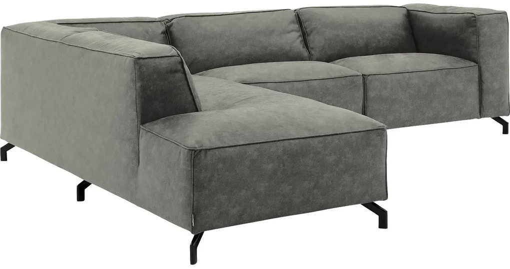 Goossens Bank Calvin grijs, micro leer, 3-zits, modern design met ligelement links
