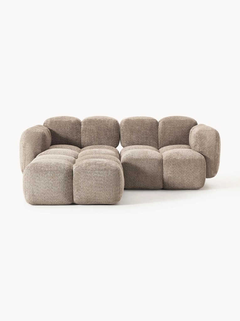 Modulaire bank Tayla (3-zits) van teddy bouclé met poef (links/rechts)