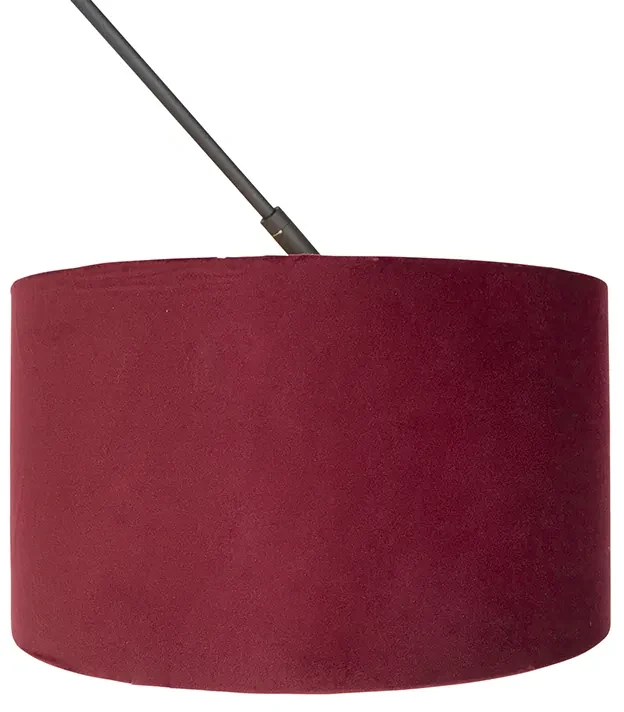 Stoffen Hanglamp zwart met velours kap rood met goud 35 cm - Blitz Klassiek / Antiek E27 cilinder / rond rond Binnenverlichting Lamp