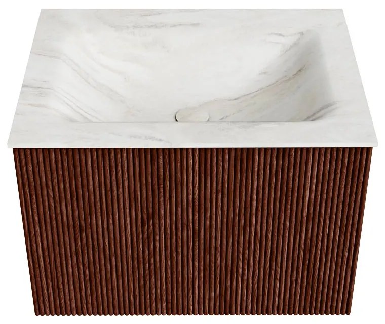 Mondiaz Kurve-dlux 60cm badmeubel ruby met 1 lade en wastafel cloud midden zonder kraangat ostra