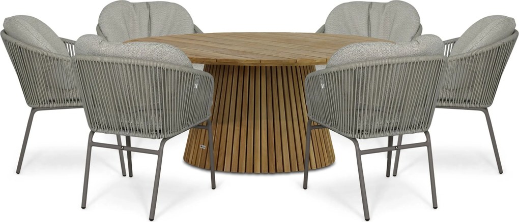 Tuinset Ronde Tuintafel 6 personen 180 cm Rope Taupe Coco Livo/Fungo