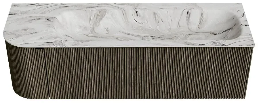 Mondiaz Kurve-dlux 145cm badmeubel ronding links shadow met 1 lade en deur en wastafel big large kraangat rechts glace