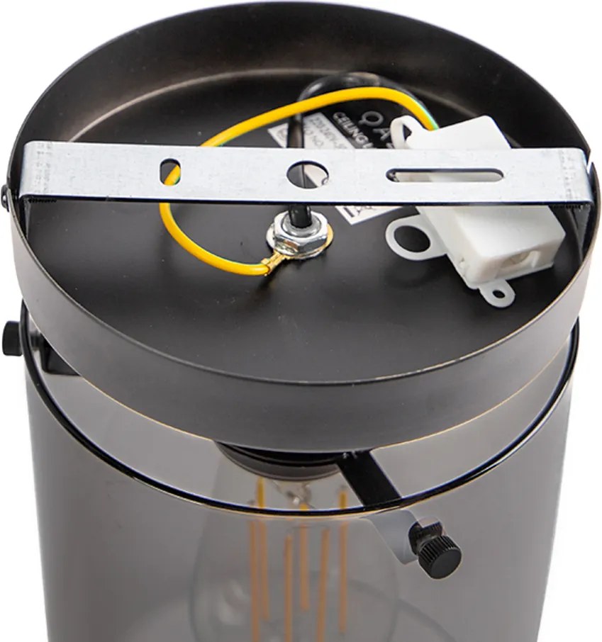 Design plafondlamp zwart met smoke glas - Dome