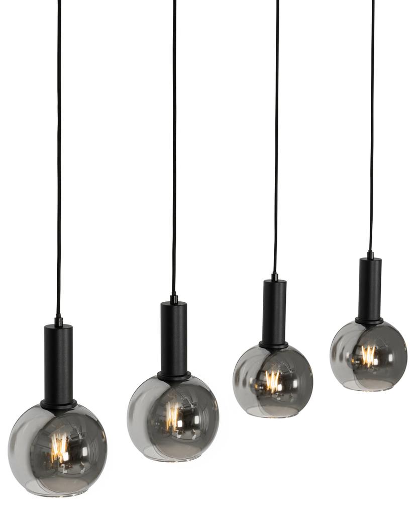 Eettafel / Eetkamer Art Deco hanglamp zwart met smoke glas 4-lichts - Josje Art Deco E27 Binnenverlichting Lamp