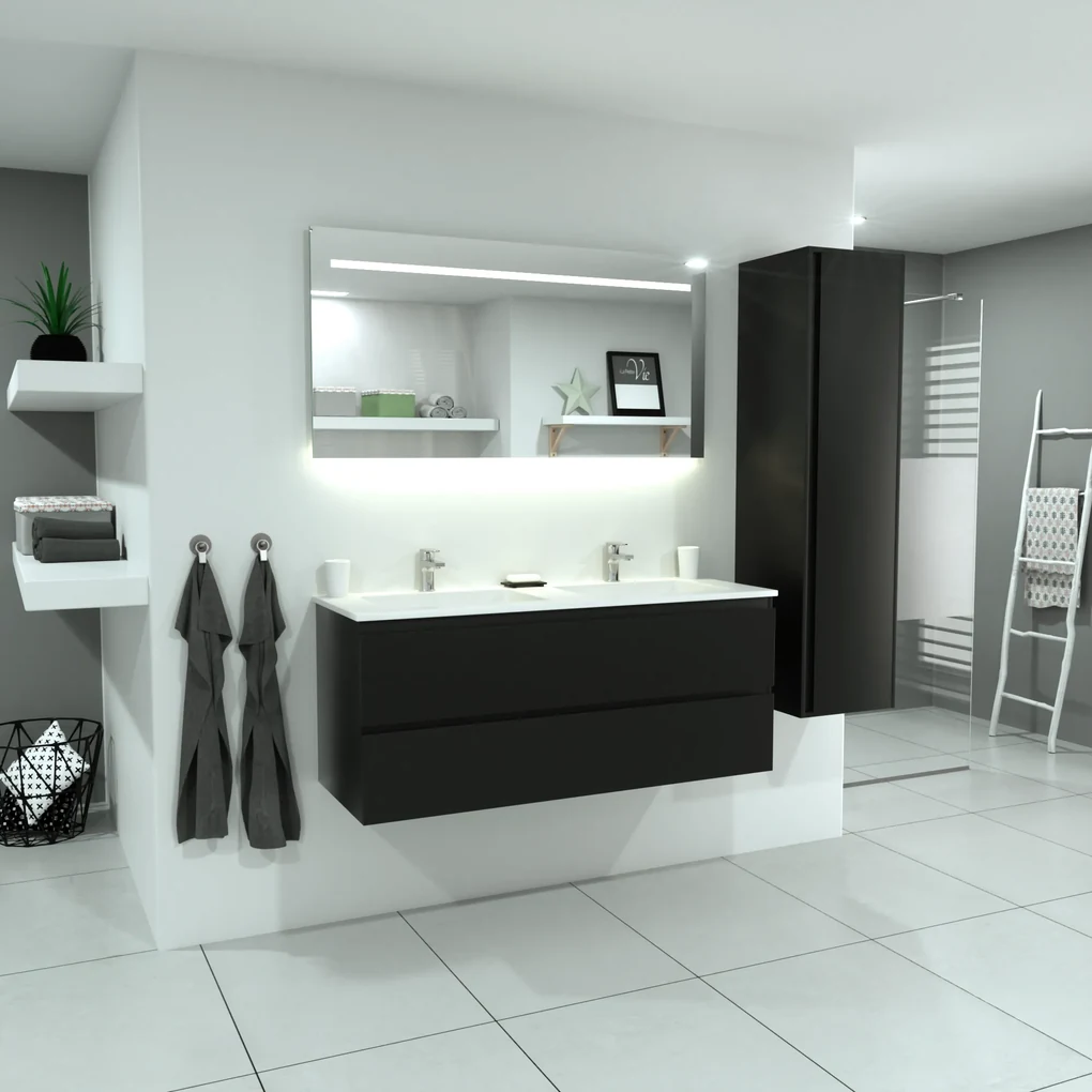 SaniGoods Sally badmeubel mat zwart 120cm met solid surface wastafel