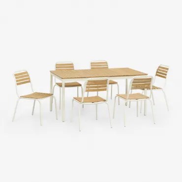 Artus Rechthoekige Tafelset 160x90 Cm En 6 Stapelbare Tuinstoelen In Staal En Acaciahout Gardenia Wit - Sklum