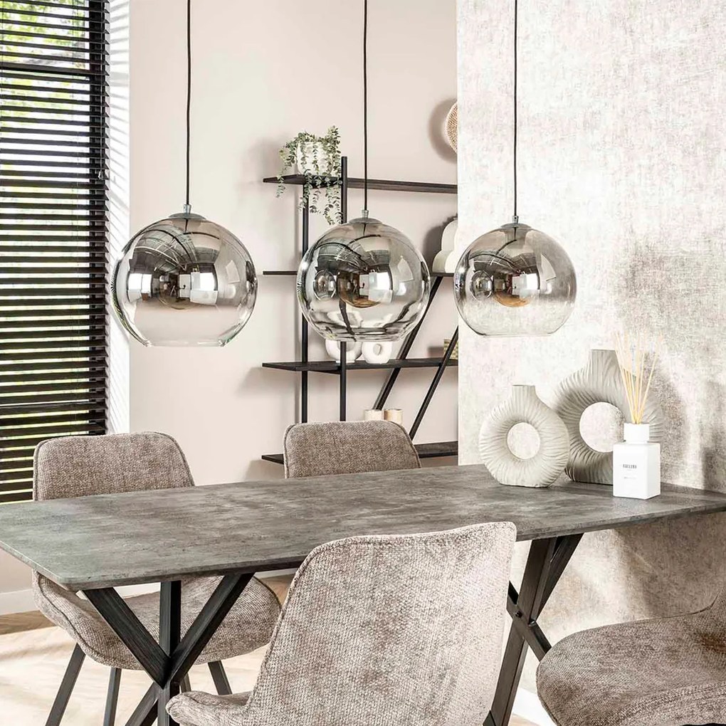 Eettafel Hanglamp Met Rookglas Bollen Zilver