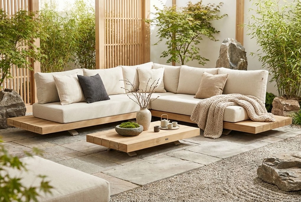 Hoek loungeset 5 personen Teak Taupe  Santika Furniture Santika