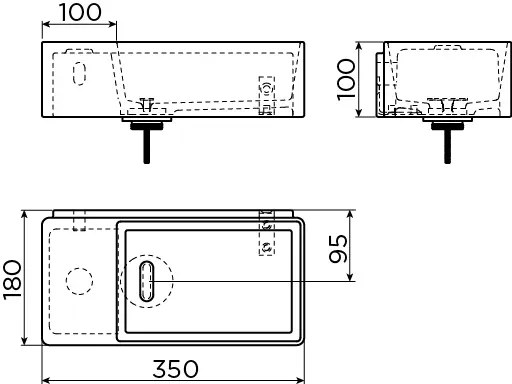 Clou New Flush 3 fontein solid surface 35cm links wit mat