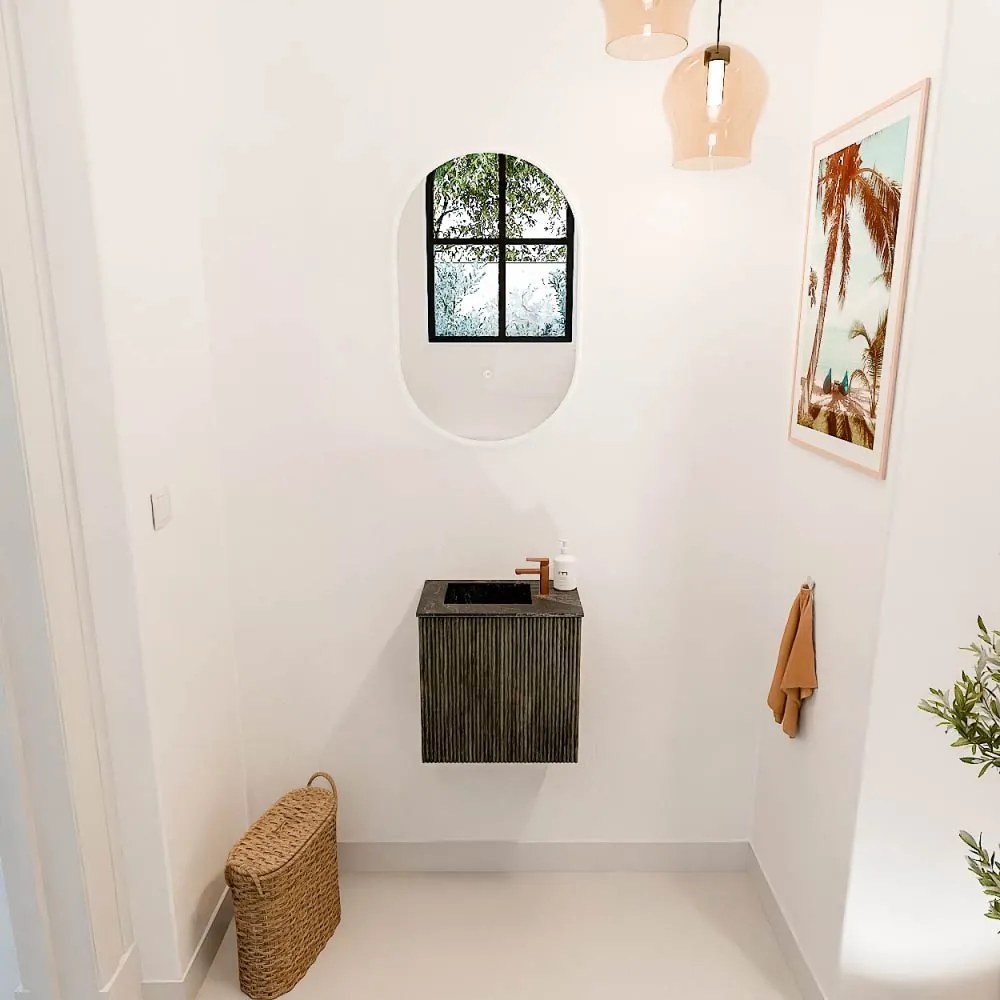 Mondiaz Joya DLux 40cm toiletmeubel shadow met wastafel faye links 1 kraangat lava