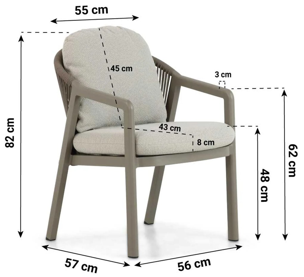 Tuinset 6 personen 240 cm Aluminium/rope Taupe Santika Furniture Santika