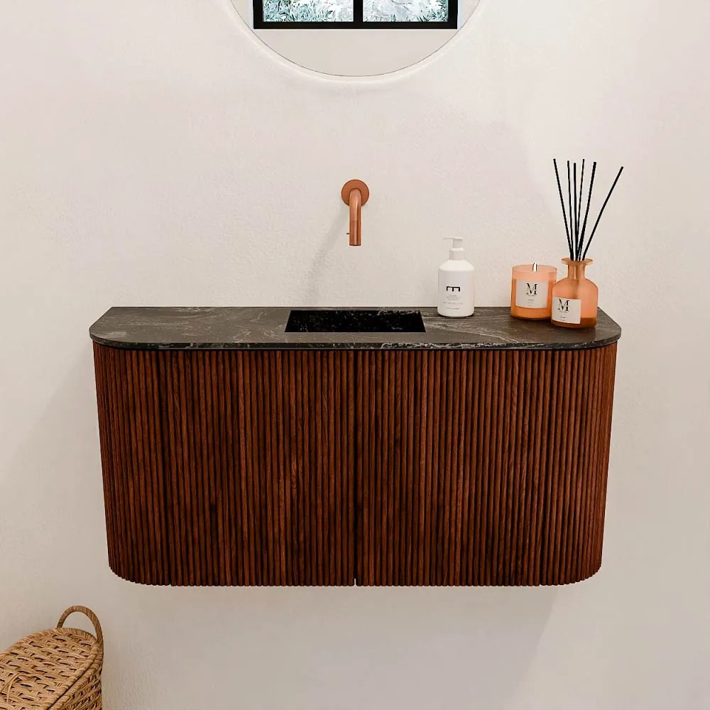 Mondiaz Joya DLux 85cm toiletmeubel ronding links/rechts ruby met wastafel faye midden zonder kraangat lava
