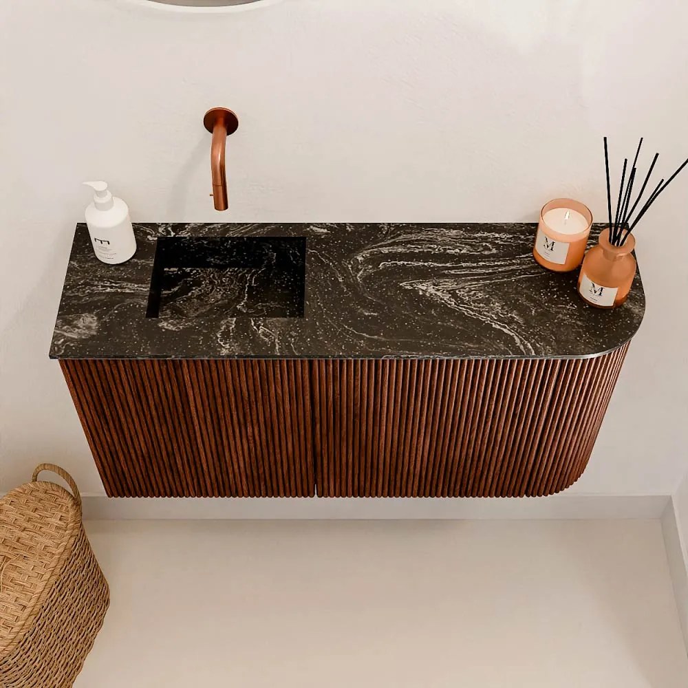 Mondiaz Joya DLux 80cm toiletmeubel ronding rechts ruby met wastafel faye links zonder kraangat lava