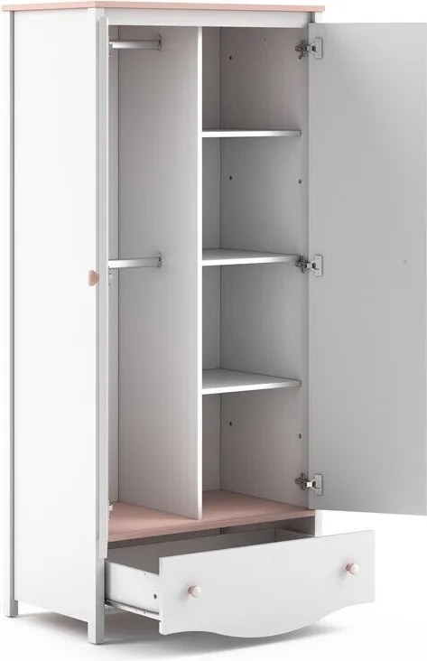 Kledingkast Velferi 109, Wit, Roze, 186x85x52cm, Kledingkast deuren: Met scharnieren, Aantal planken: 3, Aantal planken: 3