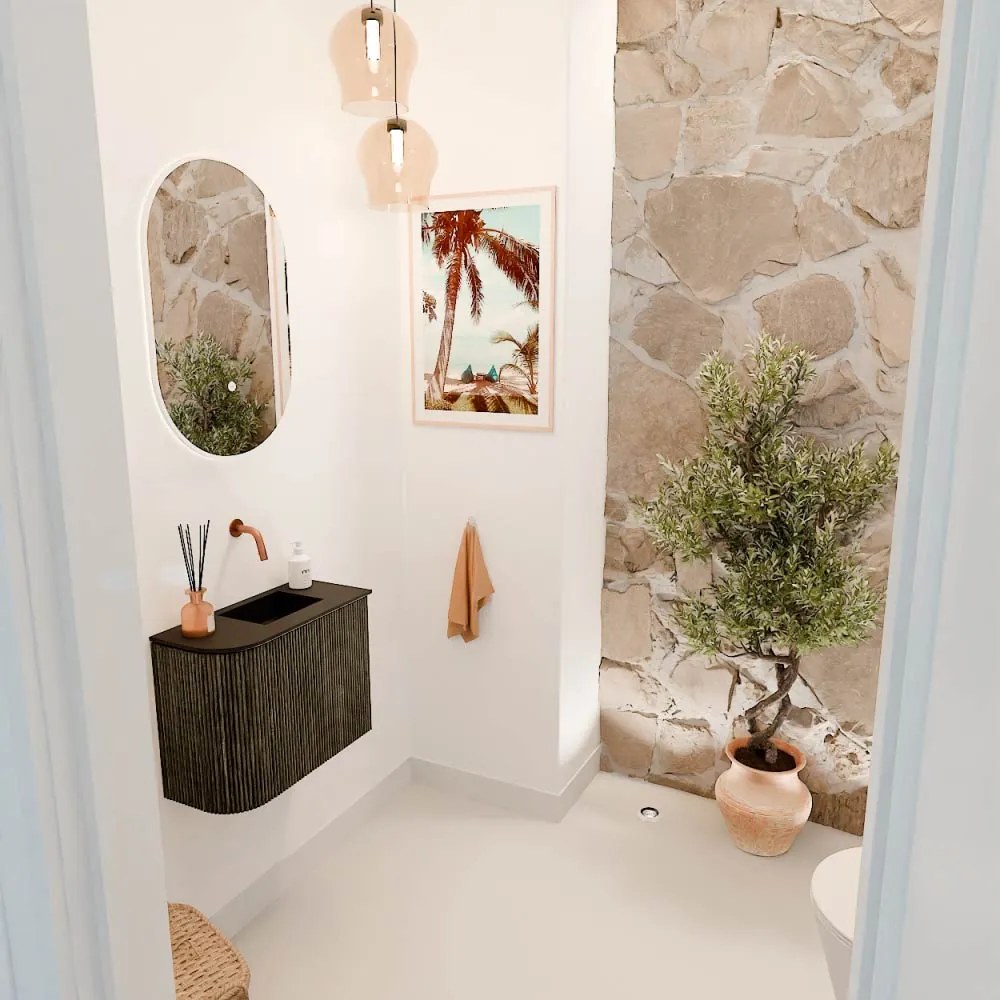Mondiaz Joya 50cm toiletmeubel ronding links shadow met wastafel faye rechts zonder kraangat urban