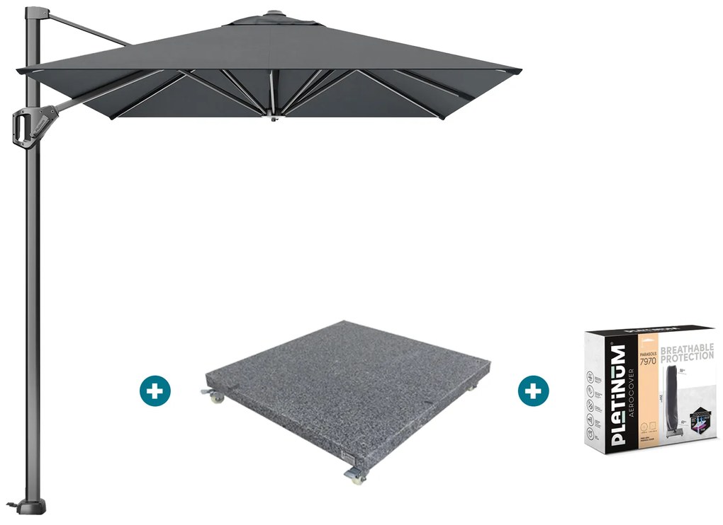 Platinum Voyager zweefparasol T1 3x2 m. - Antraciet met voet en hoes