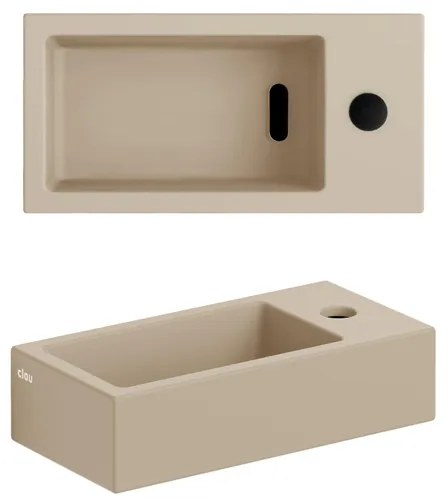 Clou Flush 3 fontein 36x18cm met kraangat rechts mat mosterd keram CL/03.34030