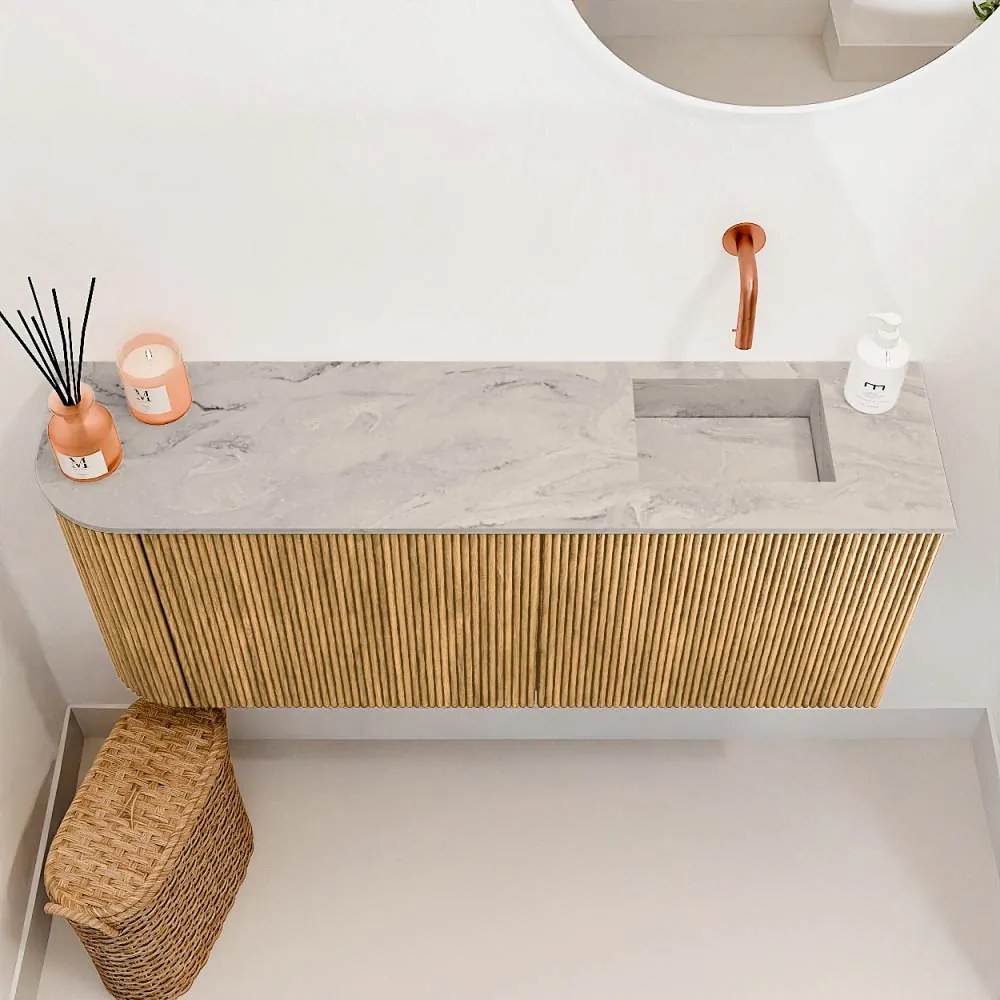 Mondiaz Joya DLux 100cm toiletmeubel ronding links oak met wastafel faye rechts zonder kraangat glace