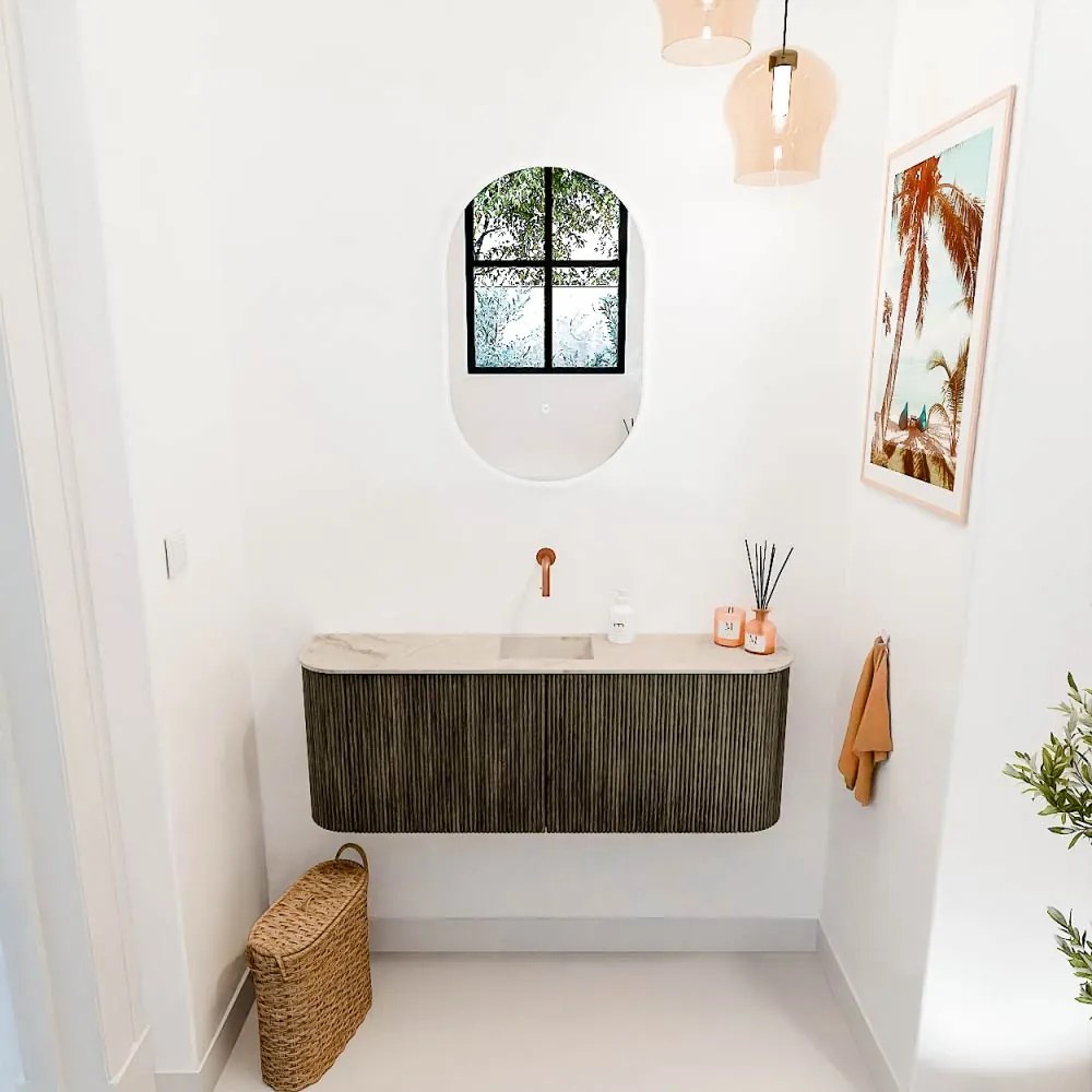 Mondiaz Joya DLux 115cm toiletmeubel ronding links/rechts shadow met wastafel faye midden zonder kraangat frappe