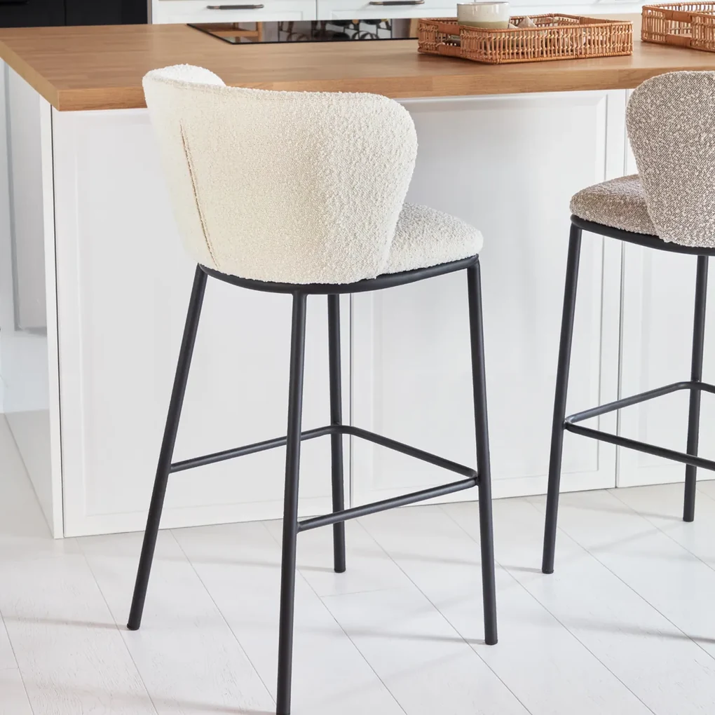 Kave Home Ciselia Boucle Barkruk Met Ronde Rug Wit