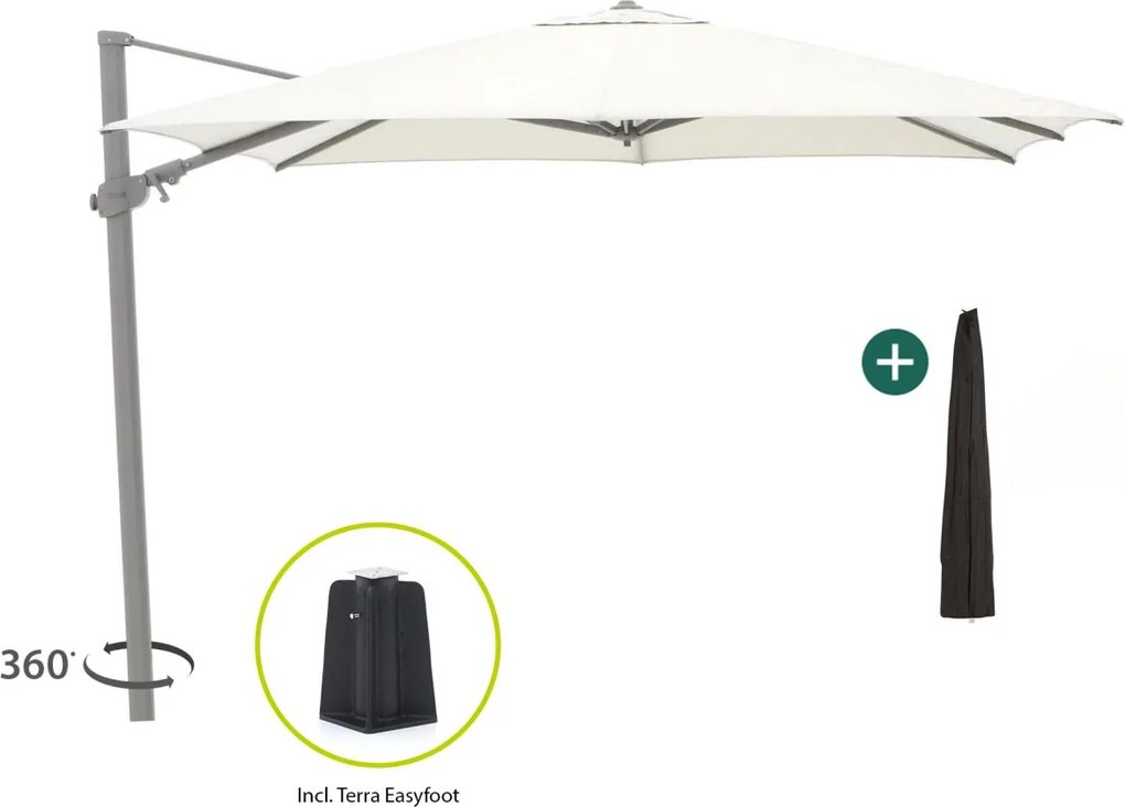 Parasol Shadowline Austin | Inclusief hoes | Vierkant | 300x300cm | Met draaihendel | Wit | Kees Smit Tuinmeubelen