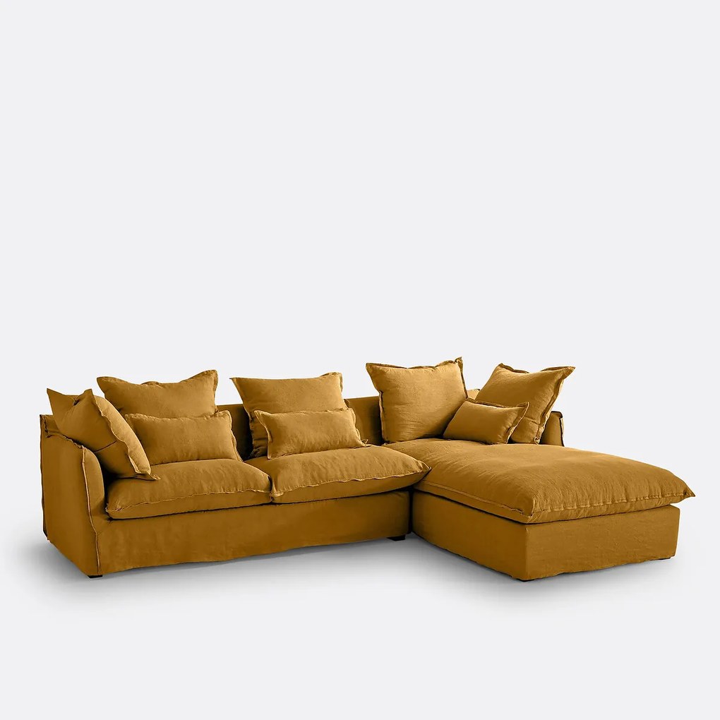 4-zits hoekbank met afneembare hoezen, omvormbaar, in gekreukt linnen, Odna