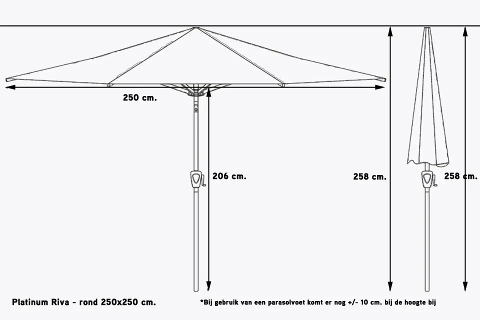 Platinum Riva stokparasol 2,5x2,5 m. - Black