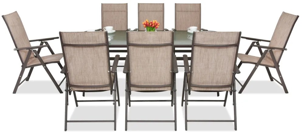 Stalen eetmeubel Modena/Rosario voor 8 personen met grote tafel 200 cm Garden Point bruin