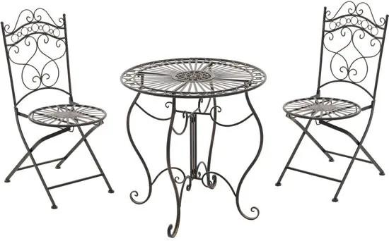 Bistro set INDRA, tuin set, balkon set, zitgroep, geschilderd metaal, antiek nostalgisch design, tafel rond Ã˜ 70 cm + 2 x klapstoel - bronskleur