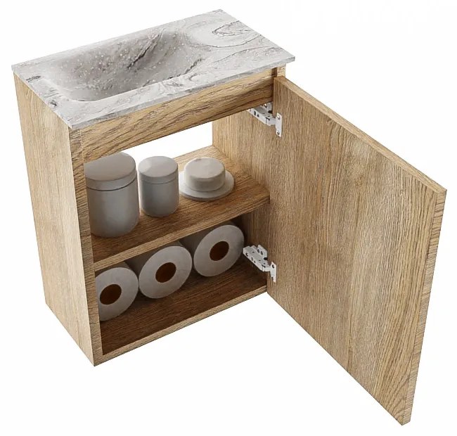 Mondiaz Ture DLux toiletmeubel 40cm washed oak met wastafel glace links zonder kraangat