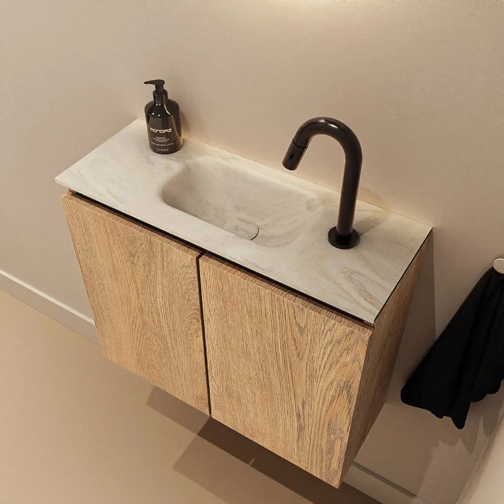 Mondiaz Ture DLux toiletmeubel 60cm washed oak met wastafel ostra midden met kraangat