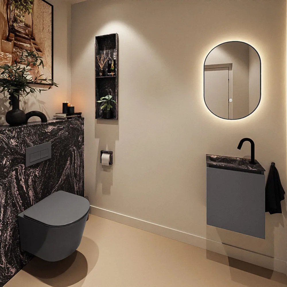 Mondiaz Ture DLux toiletmeubel 40cm dark grey met wastafel lava links met kraangat