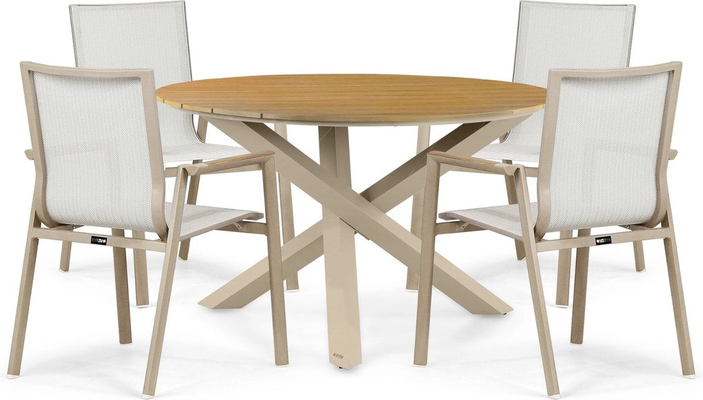 Tuinset Ronde Tuintafel 4 personen 125 cm Aluminium Zand/Beige  Lifestyle Garden Furniture Fiora/Ancona