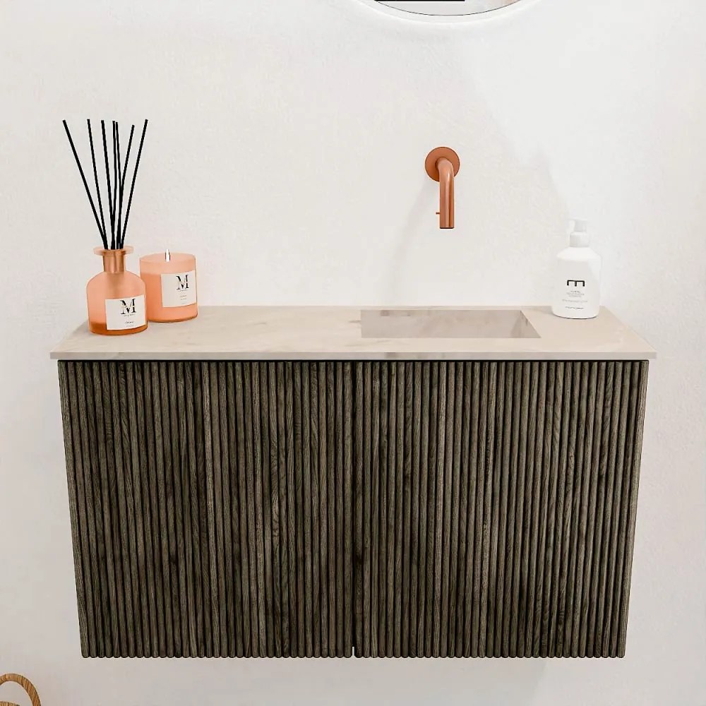 Mondiaz Joya DLux 70cm toiletmeubel shadow met wastafel faye rechts zonder kraangat frappe