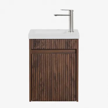 Narek Zwevend Houten Badkamermeubelset Met Geïntegreerde Wastafel Spiegelloze & Donker Hout & Geborsteld Grijs ↑20 Cm Met Aftapkraan Zonder Overloop A
