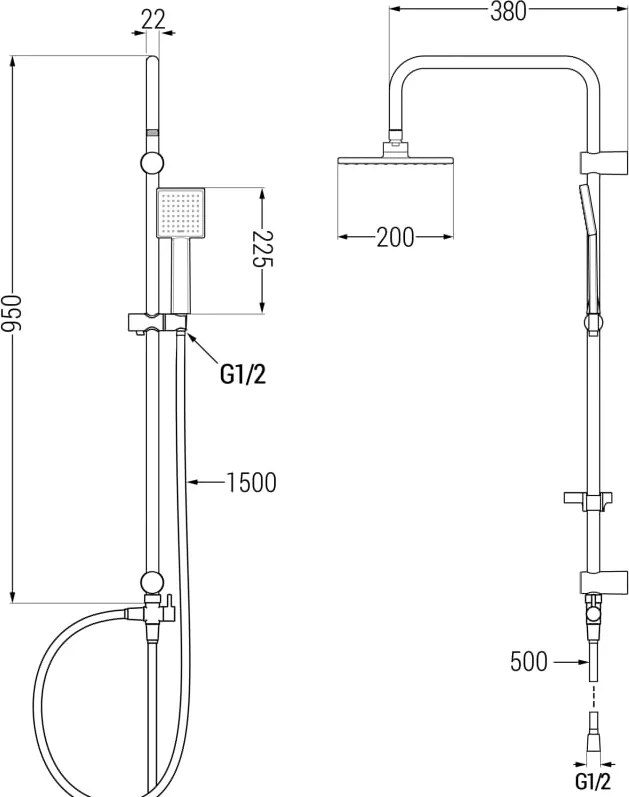Mexen Slim Tord opbouw doucheset met regendouche en thermostatische mengkraan, chroom - 77105200-00