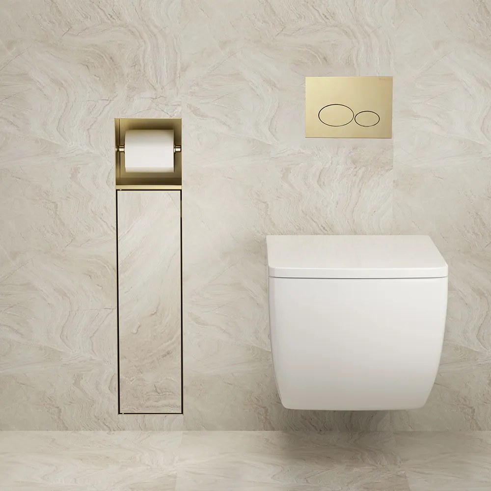 Mueller Gold inbouw toiletrol en borstelhouder betegelbaar messing geborsteld