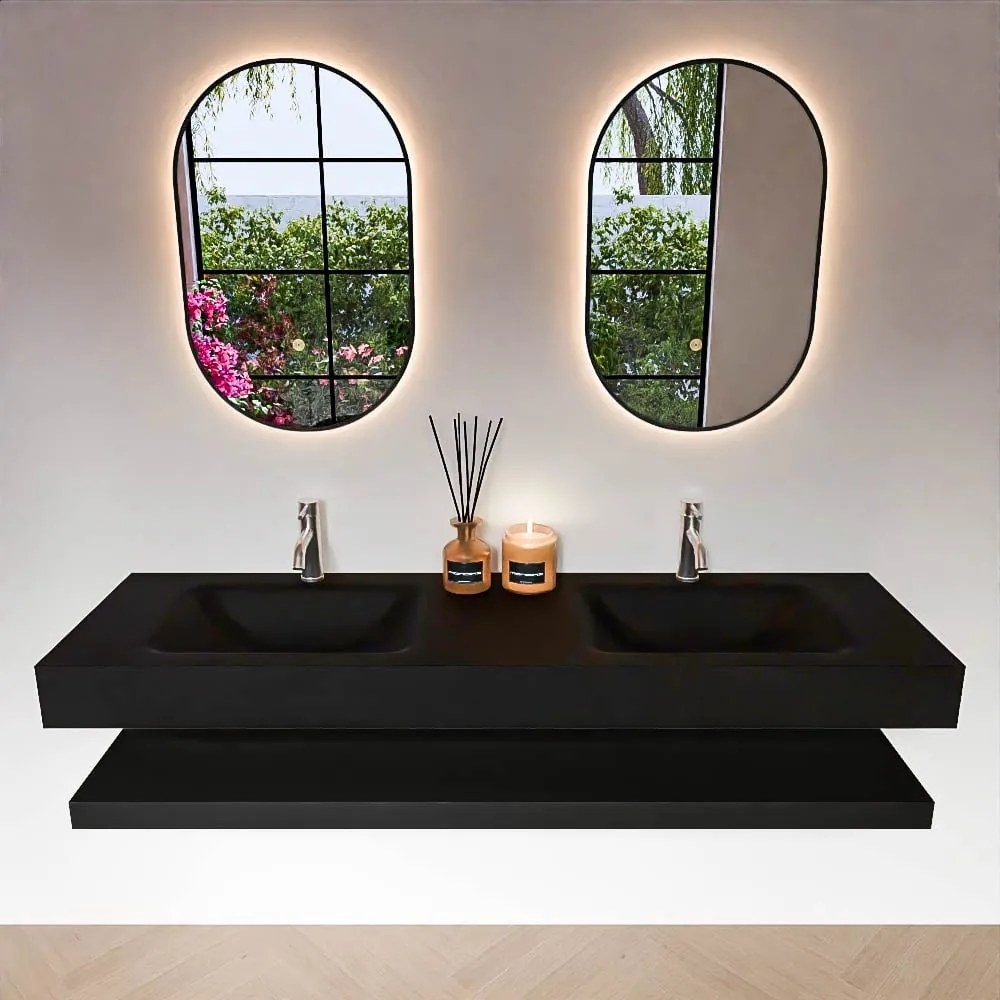 Zaro Alan badmeubel 160cm met planchet urban en vrijhangende wastafel cloud dubbel 2 kraangaten urban