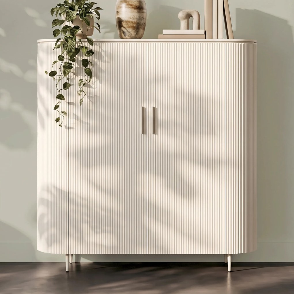 Beige Wandkast Met Ribbels 135x145 - 135x45x145cm.