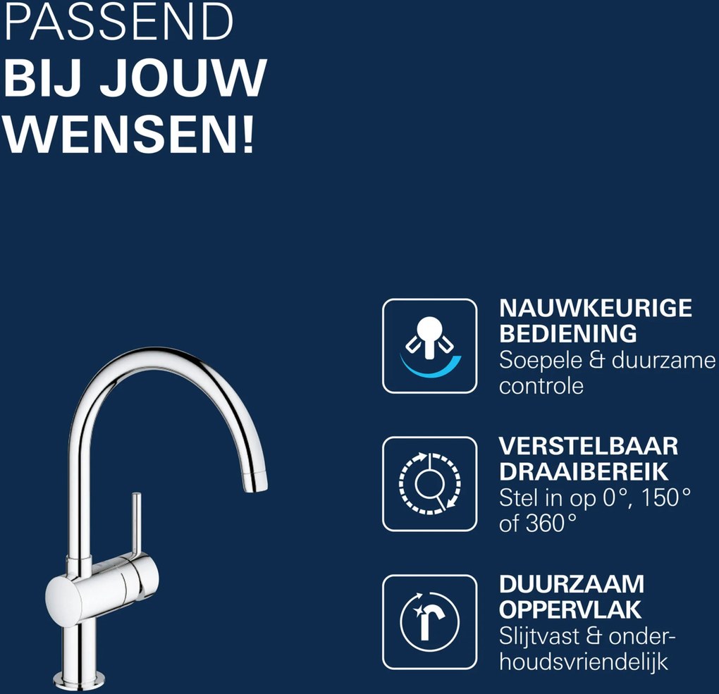 Grohe Minta keukenmengkraan met draaibare C-uitloop chroom