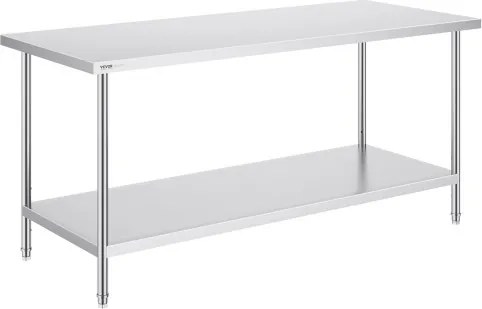 VEVOR RVS-werktafel, stevige metalen werktafel met 3 verstelbare hoogtes, werkstation voor keuken, garage, restaurant, achtertuin 762 x 1829 x 864 mm