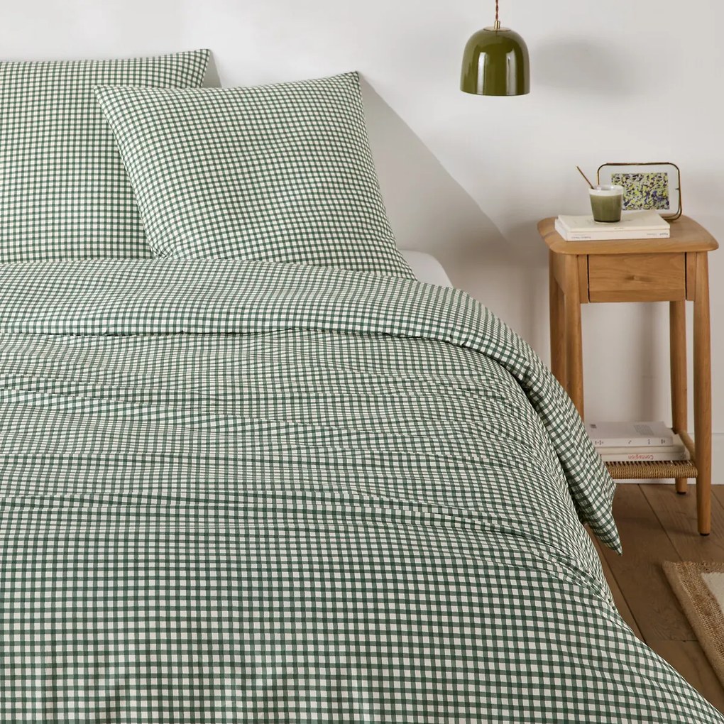 Beddengoed 30% gerecycled katoen, vierkante kussensloop, geruit, LESIA