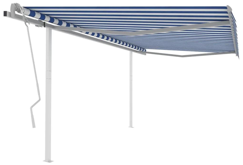 vidaXL Luifel handmatig uittrekbaar met palen 4x3 m blauw en wit