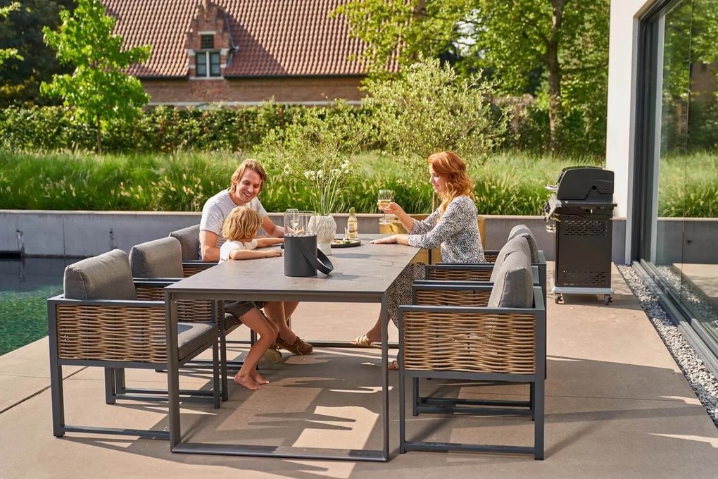 Tuinset 6 personen 220 cm Wicker/Aluminium/Aluminium/wicker Zwart Coco Azzano/Zaga