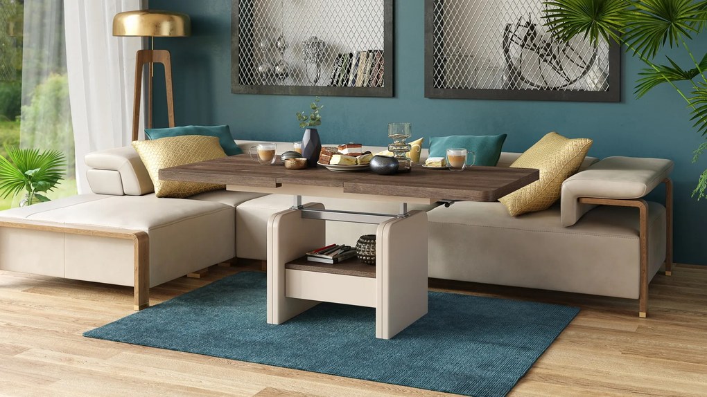 LEXUS verrijdbare koffietafel, met heffunctie, bruin eiken / beige