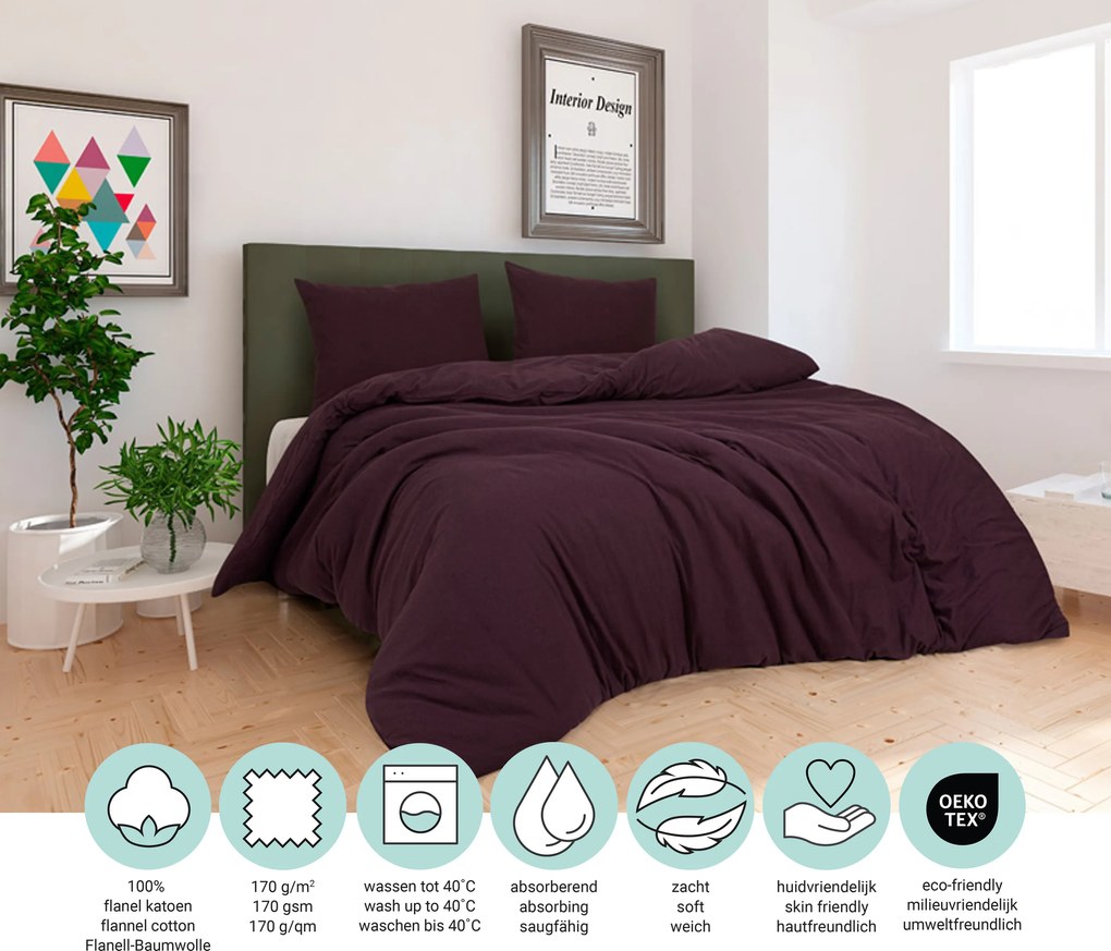 Dekbedovertrek Flanel– 100% zacht katoen – 240×200/220 – paars