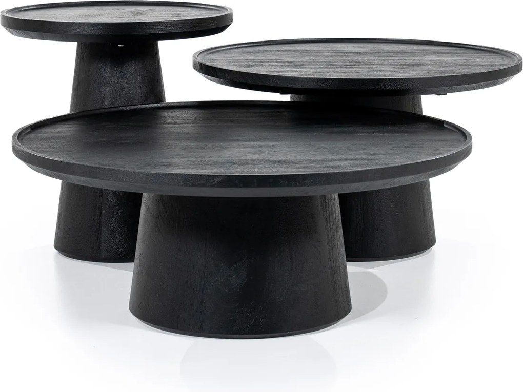 Ronde Salontafel Zwart Mangohout 80 Cm - 80 X 80cm.