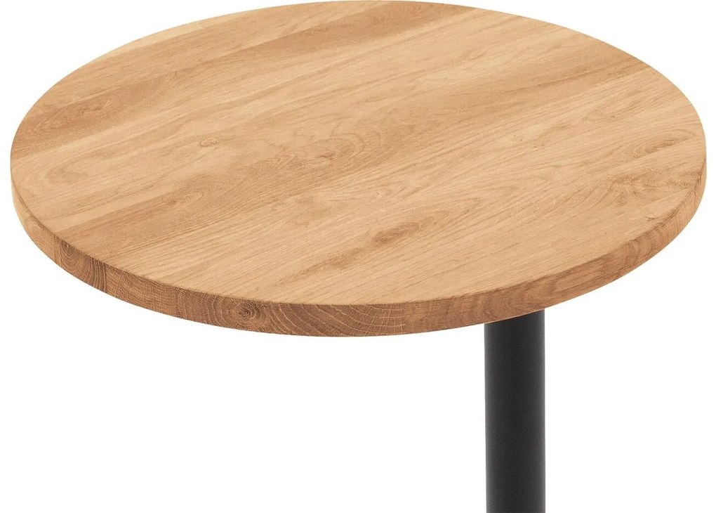 Goossens Nachtkastje Runt, Voet rond metaal ral 9005 zwart, blad massief eik