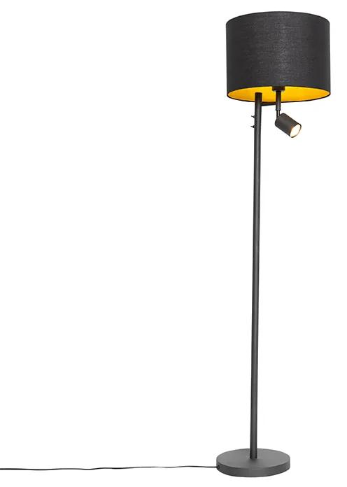Vloerlamp zwart met gouden binnenkant en leeslamp - Jelena Modern E27 rond Binnenverlichting Lamp